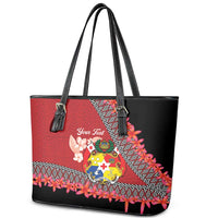 Personalised Tonga Language Week Leather Tote Bag Malo e Lelei Tongan Ngatu Pattern - Red LT14 - Polynesian Pride
