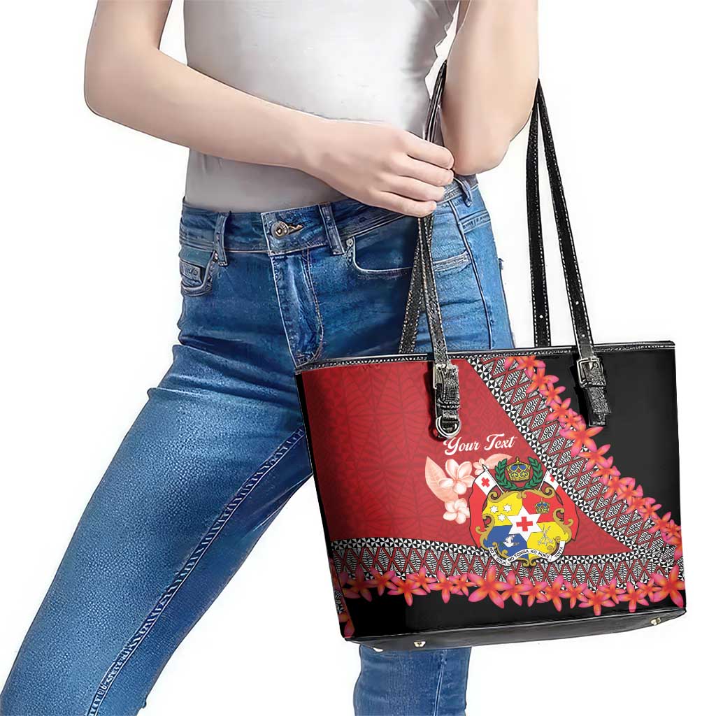 Personalised Tonga Language Week Leather Tote Bag Malo e Lelei Tongan Ngatu Pattern - Red LT14 - Polynesian Pride