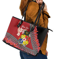 Personalised Tonga Language Week Leather Tote Bag Malo e Lelei Tongan Ngatu Pattern - Red LT14 - Polynesian Pride