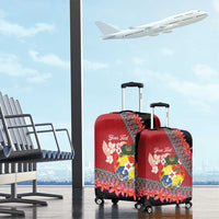 Personalised Tonga Language Week Luggage Cover Malo e Lelei Tongan Ngatu Pattern - Red