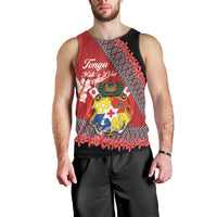 Personalised Tonga Language Week Men Tank Top Malo e Lelei Tongan Ngatu Pattern - Red LT14 - Polynesian Pride