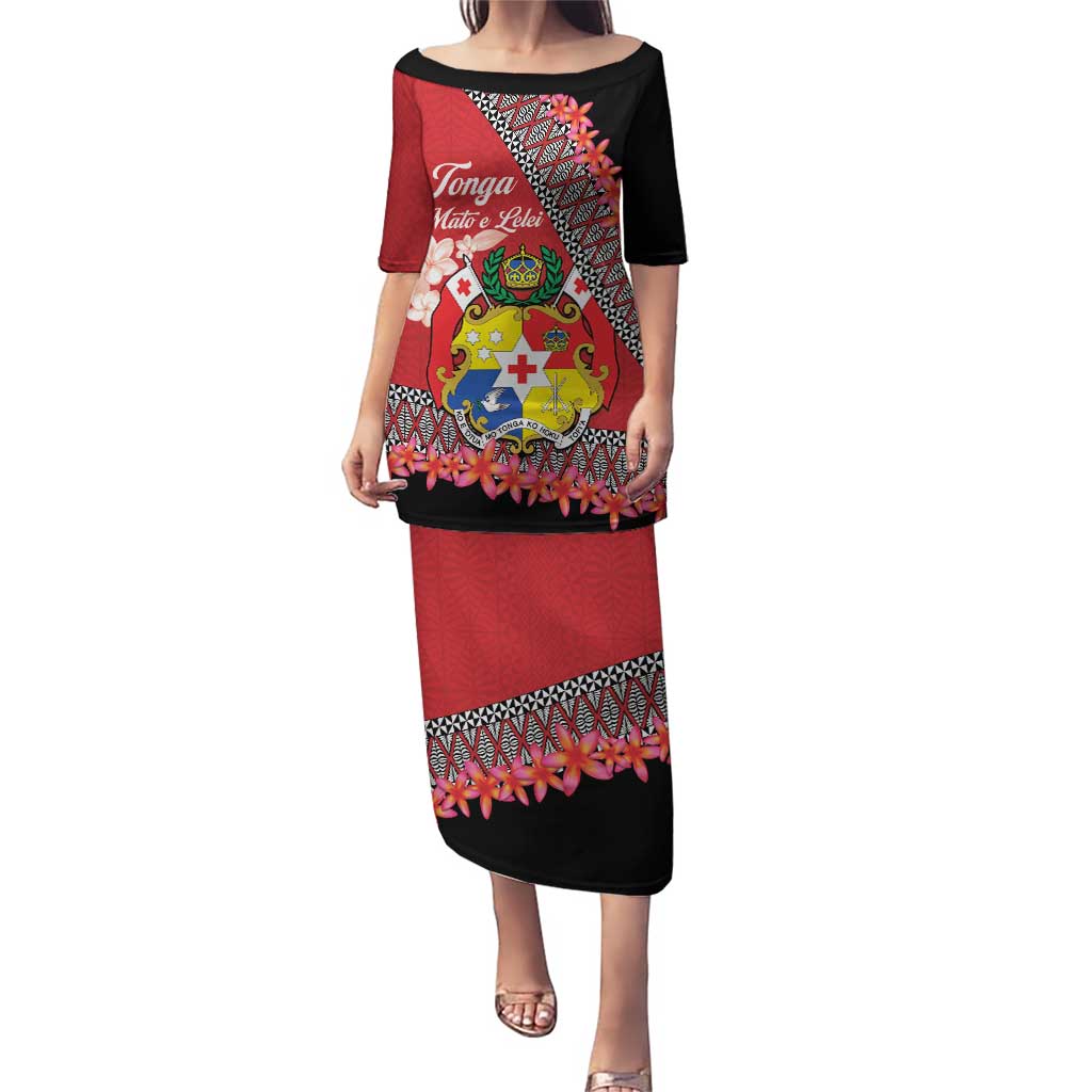 Personalised Tonga Language Week Puletasi Malo e Lelei Tongan Ngatu Pattern - Red LT14 Long Dress Red - Polynesian Pride