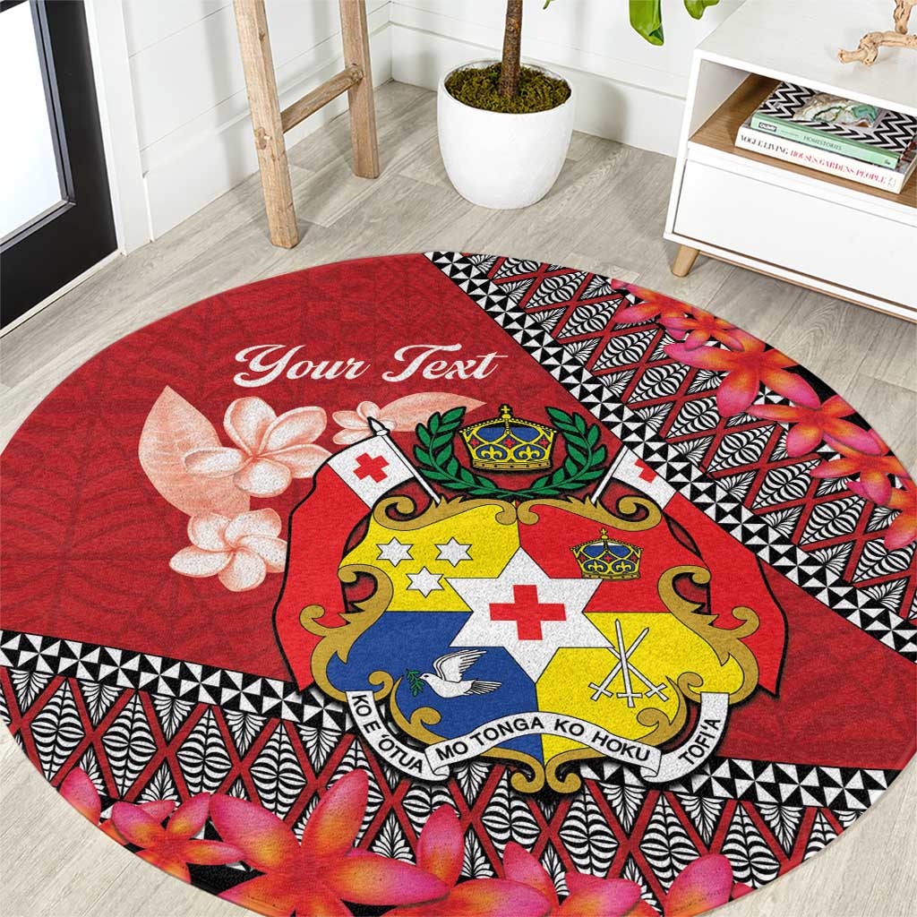 Personalised Tonga Language Week Round Carpet Malo e Lelei Tongan Ngatu Pattern - Red