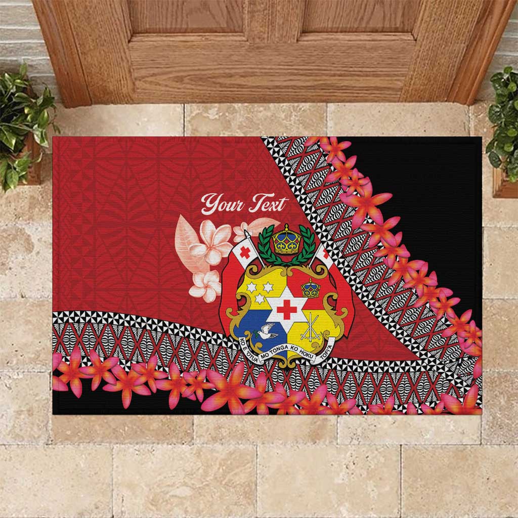 Personalised Tonga Language Week Rubber Doormat Malo e Lelei Tongan Ngatu Pattern - Red