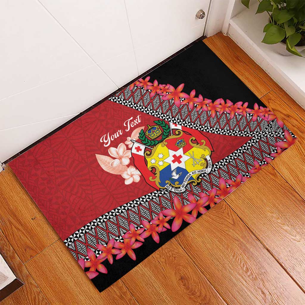 Personalised Tonga Language Week Rubber Doormat Malo e Lelei Tongan Ngatu Pattern - Red LT14 - Polynesian Pride