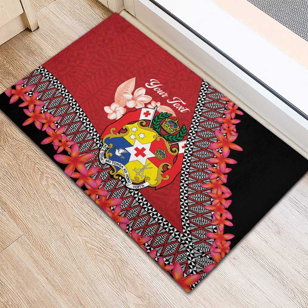 Personalised Tonga Language Week Rubber Doormat Malo e Lelei Tongan Ngatu Pattern - Red LT14 - Polynesian Pride