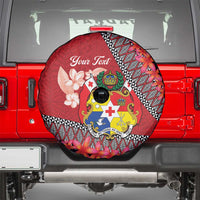 Personalised Tonga Language Week Spare Tire Cover Malo e Lelei Tongan Ngatu Pattern - Red LT14 - Polynesian Pride
