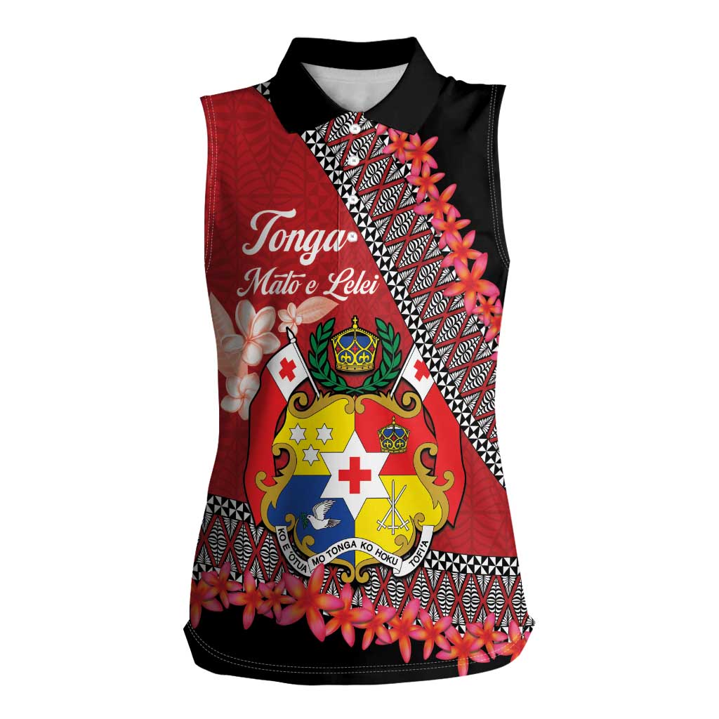 Personalised Tonga Language Week Women Sleeveless Polo Shirt Malo e Lelei Tongan Ngatu Pattern - Red