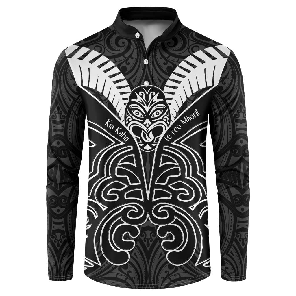 Kia Kaha Te Reo Maori Button Sweatshirt Aotearoa Hei Tiki With Hongi LT14 Black - Polynesian Pride
