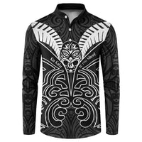 Kia Kaha Te Reo Maori Button Sweatshirt Aotearoa Hei Tiki With Hongi LT14 Black - Polynesian Pride