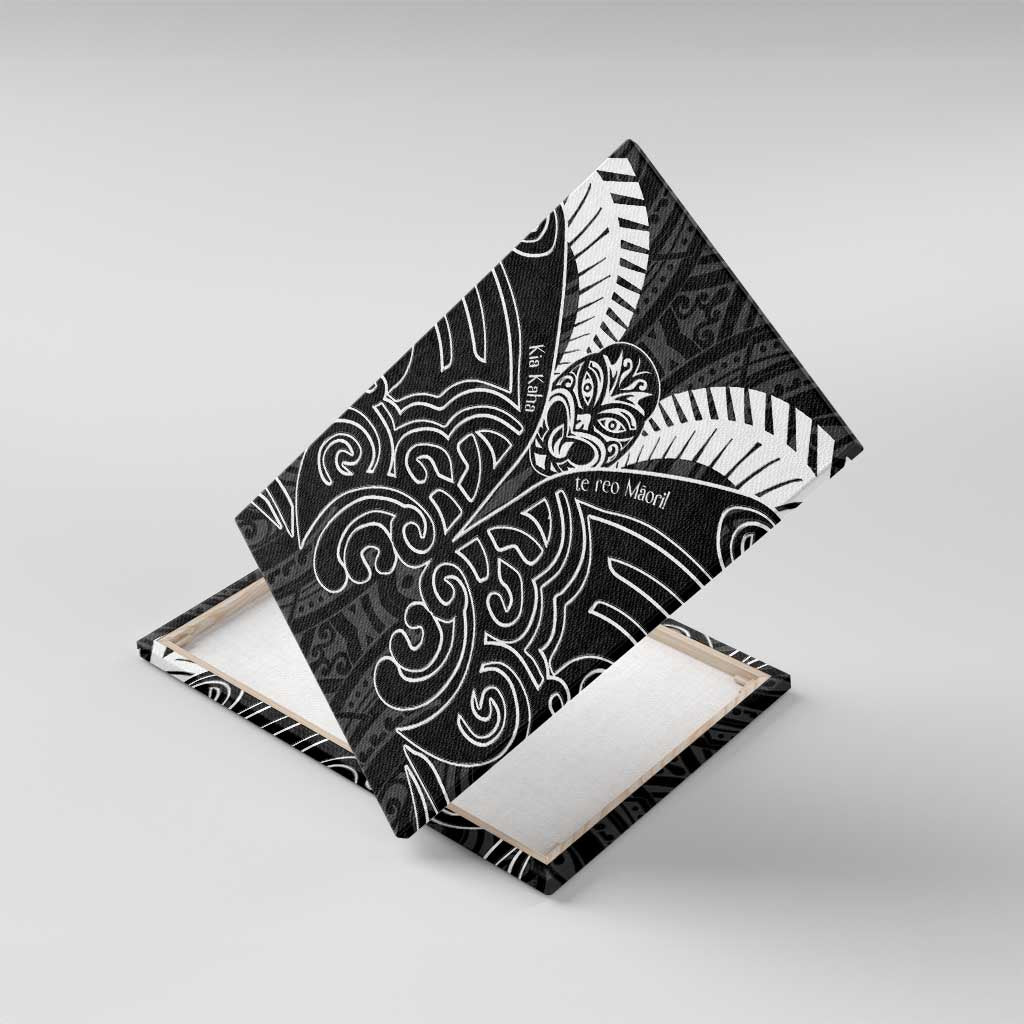 Kia Kaha Te Reo Maori Canvas Wall Art Aotearoa Hei Tiki With Hongi LT14 With Frame Black - Polynesian Pride