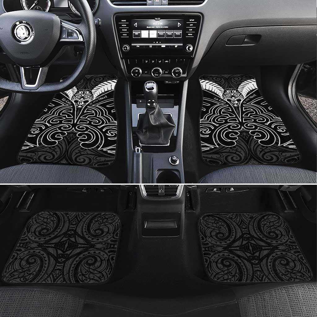Kia Kaha Te Reo Maori Car Mats Aotearoa Hei Tiki With Hongi LT14 Set 4pcs Black - Polynesian Pride