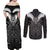 Kia Kaha Te Reo Maori Couples Matching Off Shoulder Maxi Dress and Long Sleeve Button Shirt Aotearoa Hei Tiki With Hongi