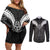 Kia Kaha Te Reo Maori Couples Matching Off Shoulder Short Dress and Long Sleeve Button Shirt Aotearoa Hei Tiki With Hongi