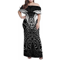 Kia Kaha Te Reo Maori Family Matching Off Shoulder Maxi Dress and Hawaiian Shirt Aotearoa Hei Tiki With Hongi