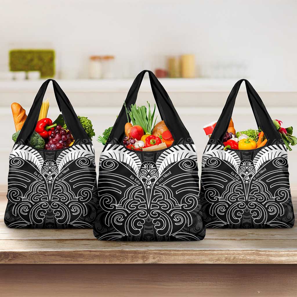 Kia Kaha Te Reo Maori Grocery Bag Aotearoa Hei Tiki With Hongi LT14 3-pack One Size Black - Polynesian Pride