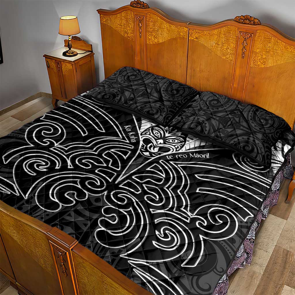 Kia Kaha Te Reo Maori Quilt Bed Set Aotearoa Hei Tiki With Hongi LT14 - Polynesian Pride