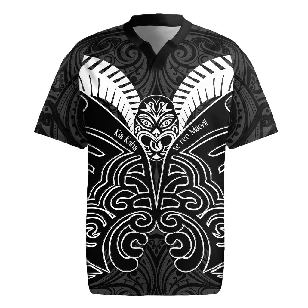 Kia Kaha Te Reo Maori Rugby Jersey Aotearoa Hei Tiki With Hongi LT14 Black - Polynesian Pride
