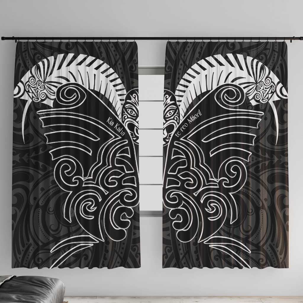 Kia Kaha Te Reo Maori Window Curtain Aotearoa Hei Tiki With Hongi LT14 With Hooks Black - Polynesian Pride