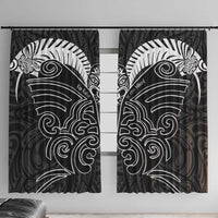 Kia Kaha Te Reo Maori Window Curtain Aotearoa Hei Tiki With Hongi LT14 With Hooks Black - Polynesian Pride