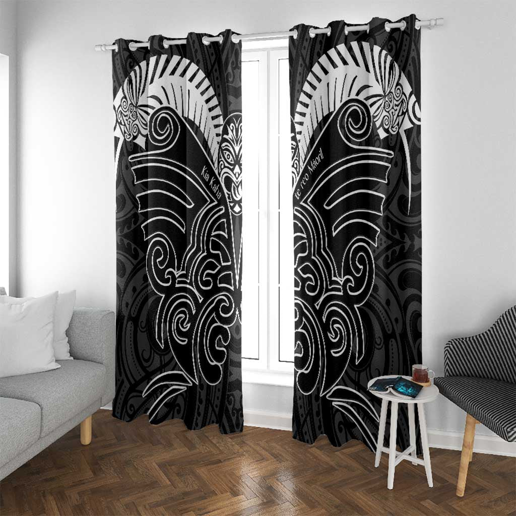 Kia Kaha Te Reo Maori Window Curtain Aotearoa Hei Tiki With Hongi LT14 With Grommets Black - Polynesian Pride