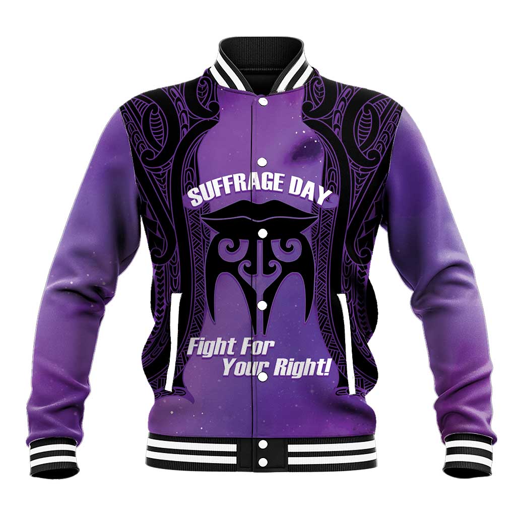 Personalised New Zealand Suffrage Day Baseball Jacket Maori Tattoo Galaxy Vibe LT14 Unisex Purple - Polynesian Pride