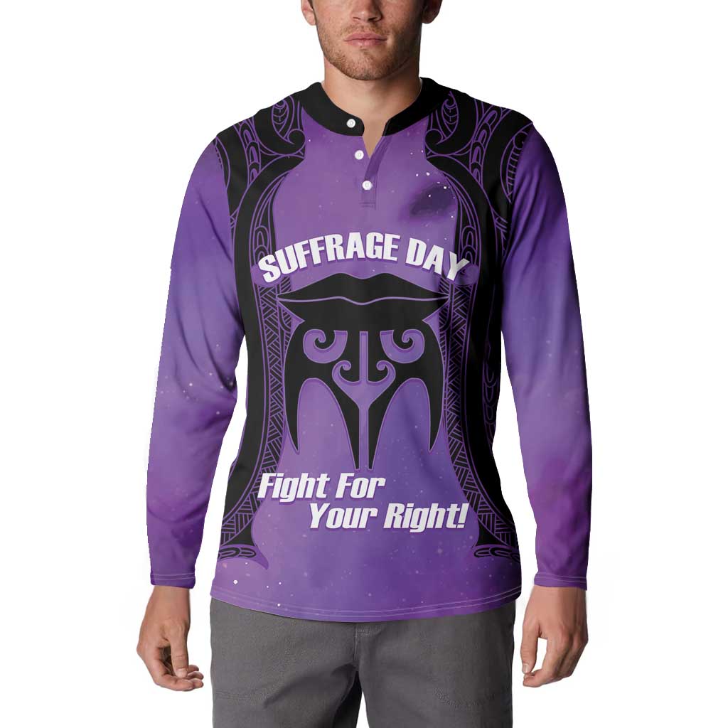 Personalised New Zealand Suffrage Day Button Sweatshirt Maori Tattoo Galaxy Vibe - Polynesian Pride
