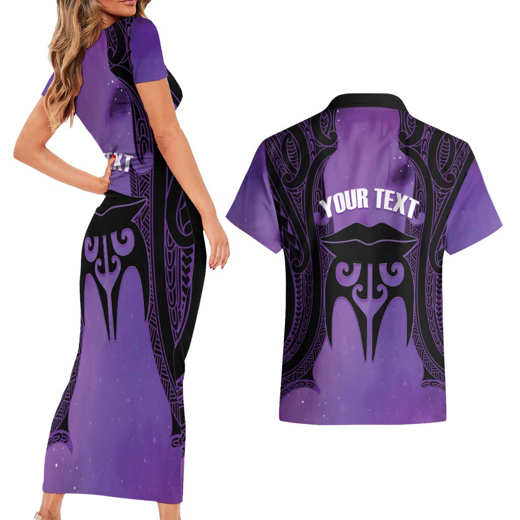 Personalised New Zealand Suffrage Day Couples Matching Short Sleeve Bodycon Dress and Hawaiian Shirt Maori Tattoo Galaxy Vibe - Polynesian Pride