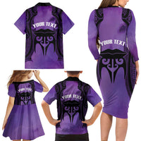 Personalised New Zealand Suffrage Day Family Matching Long Sleeve Bodycon Dress and Hawaiian Shirt Maori Tattoo Galaxy Vibe - Polynesian Pride