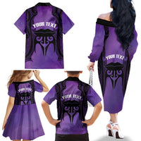 Personalised New Zealand Suffrage Day Family Matching Off The Shoulder Long Sleeve Dress and Hawaiian Shirt Maori Tattoo Galaxy Vibe - Polynesian Pride