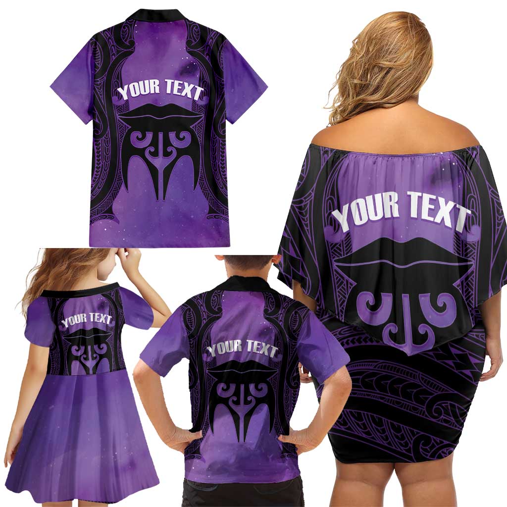 Personalised New Zealand Suffrage Day Family Matching Off Shoulder Short Dress and Hawaiian Shirt Maori Tattoo Galaxy Vibe - Polynesian Pride