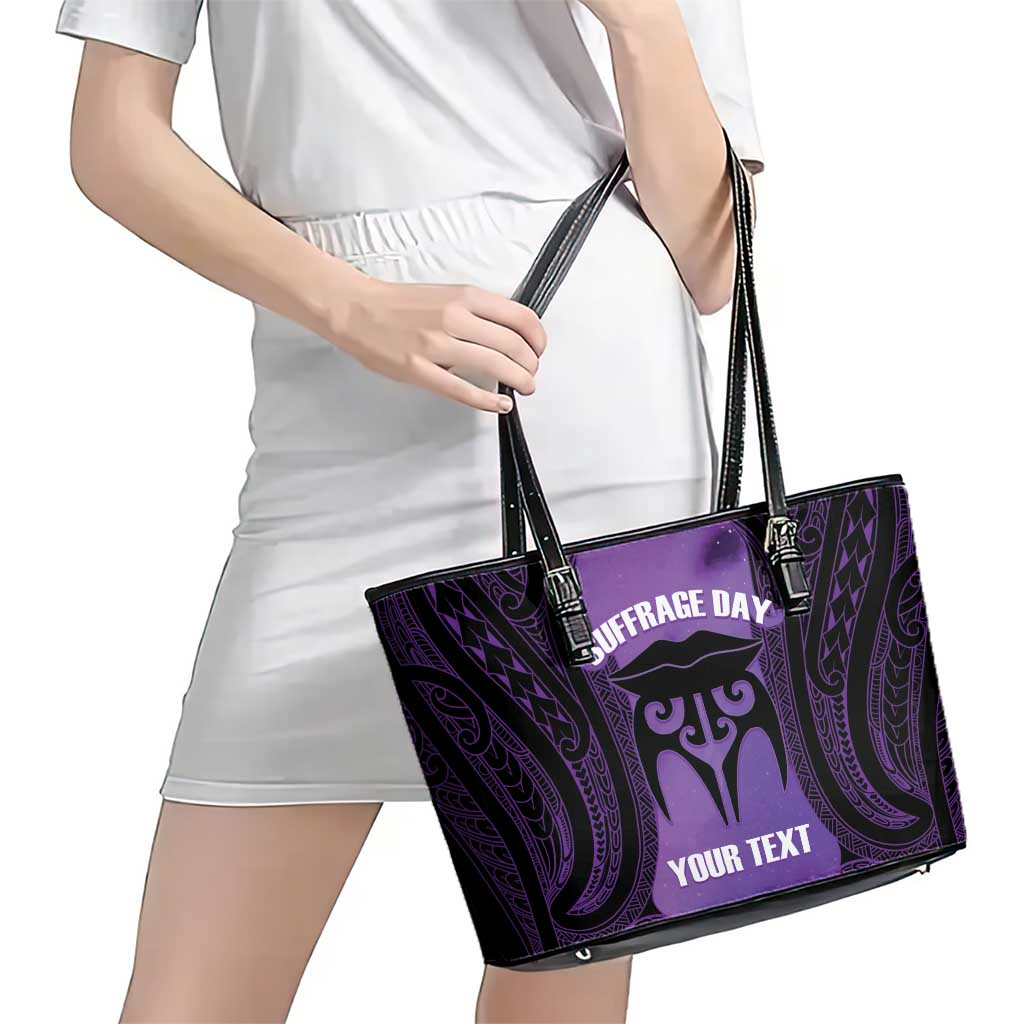 Personalised New Zealand Suffrage Day Leather Tote Bag Maori Tattoo Galaxy Vibe - Polynesian Pride