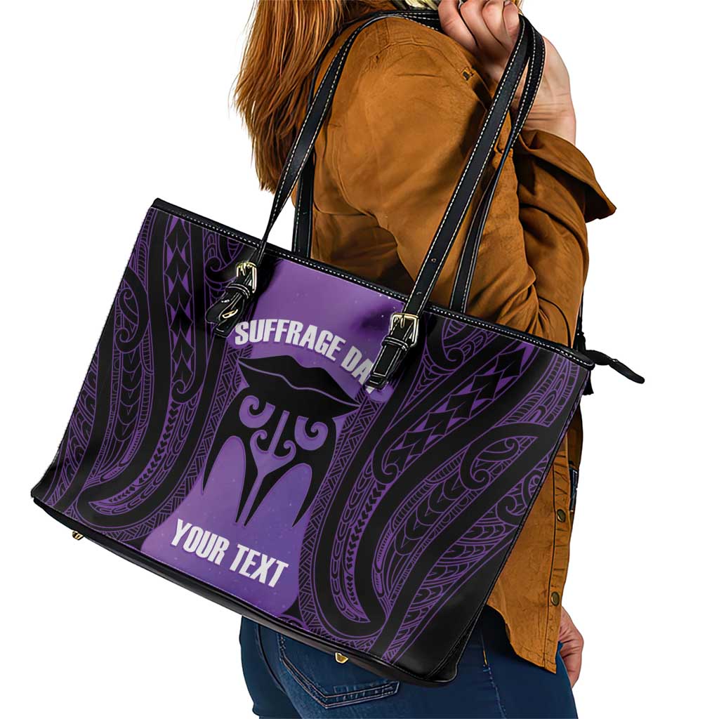 Personalised New Zealand Suffrage Day Leather Tote Bag Maori Tattoo Galaxy Vibe - Polynesian Pride