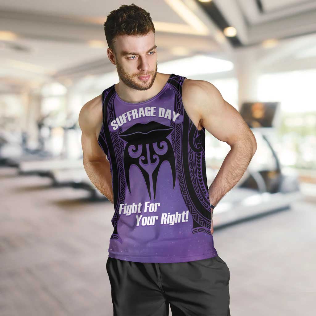 Personalised New Zealand Suffrage Day Men Tank Top Maori Tattoo Galaxy Vibe LT14 Purple - Polynesian Pride