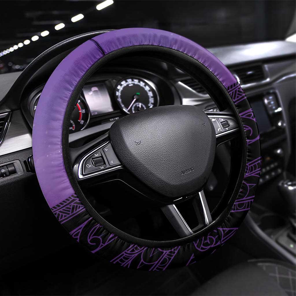 New Zealand Suffrage Day Steering Wheel Cover Maori Tattoo Galaxy Vibe LT14 Universal Fit Purple - Polynesian Pride