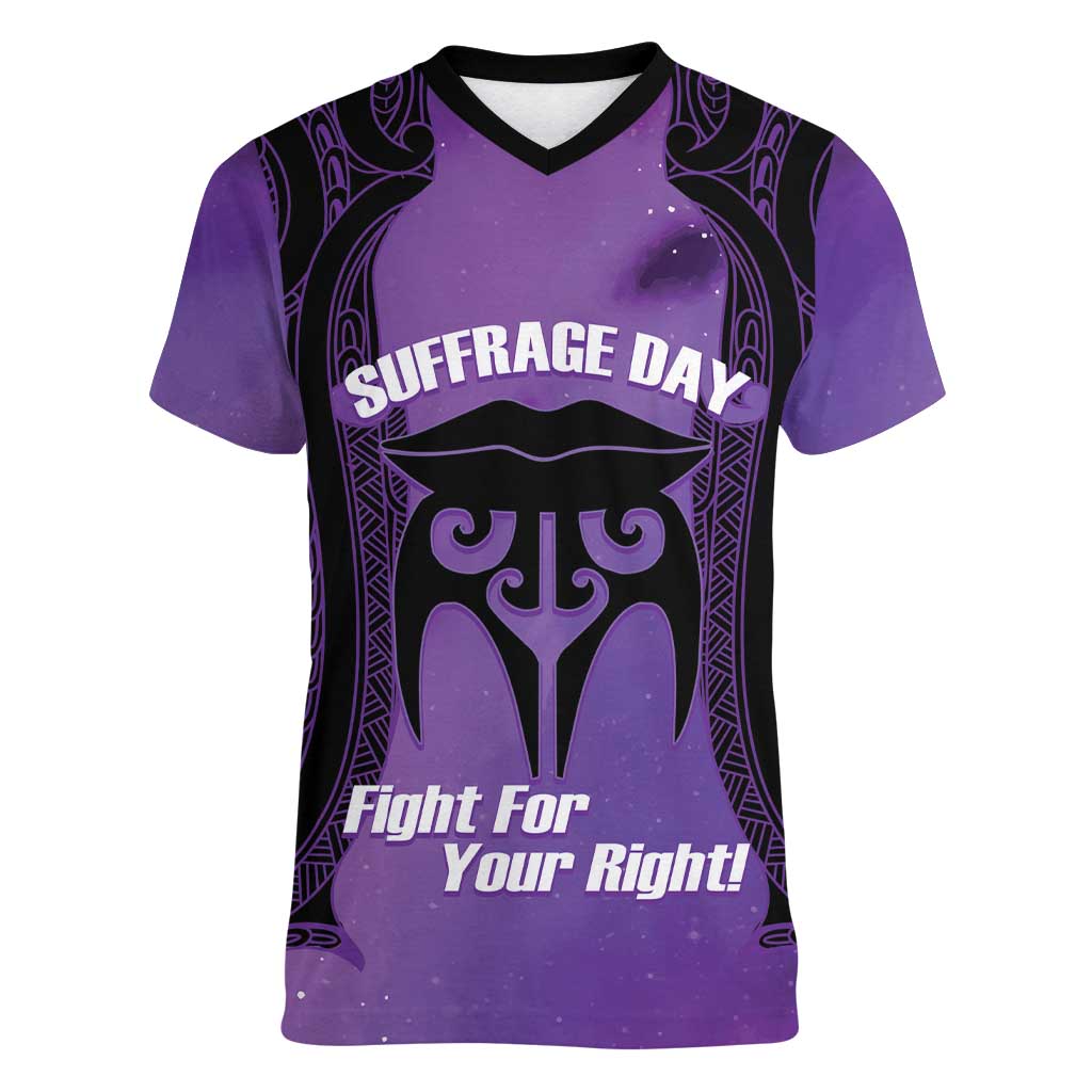 Personalised New Zealand Suffrage Day Women V-Neck T-Shirt Maori Tattoo Galaxy Vibe - Polynesian Pride