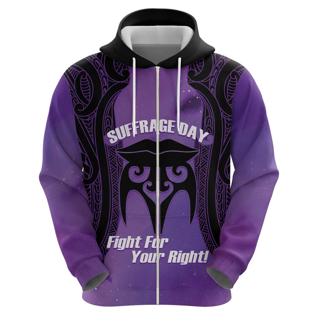 Personalised New Zealand Suffrage Day Zip Hoodie Maori Tattoo Galaxy Vibe - Polynesian Pride