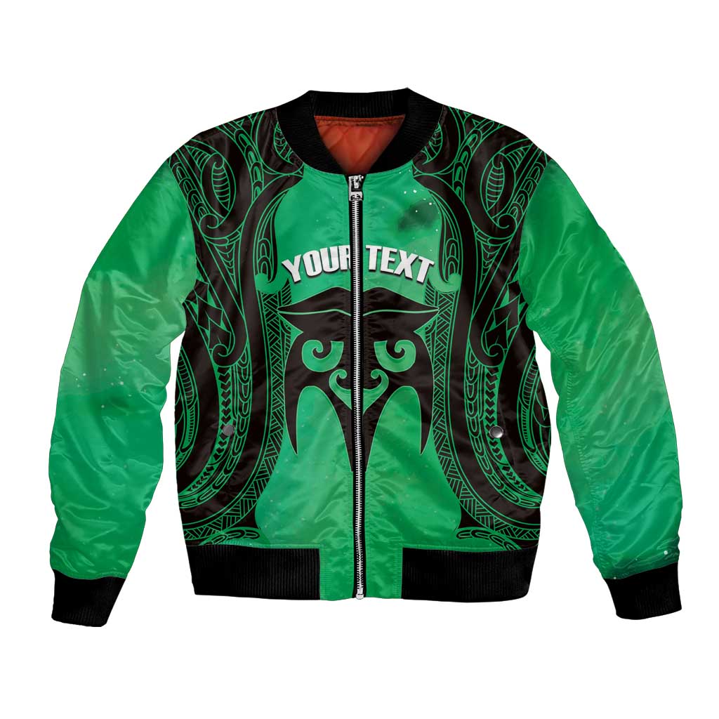 Personalised Moko Kauae New Zealand Bomber Jacket Maori Chin Tattoo Green LT14 Unisex Green - Polynesian Pride