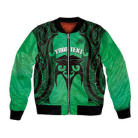 Personalised Moko Kauae New Zealand Bomber Jacket Maori Chin Tattoo Green LT14 Unisex Green - Polynesian Pride