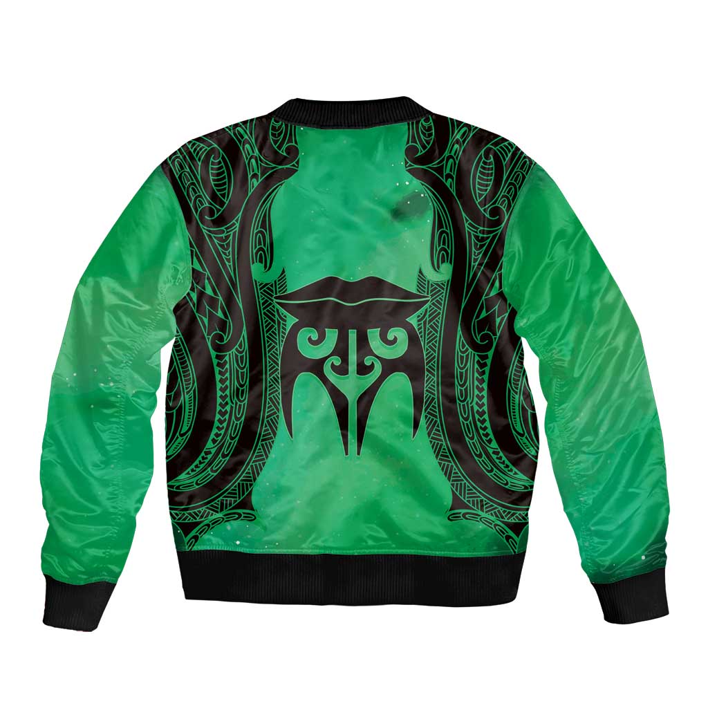 Personalised Moko Kauae New Zealand Bomber Jacket Maori Chin Tattoo Green LT14 - Polynesian Pride