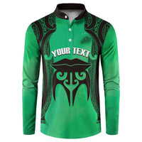 Personalised Moko Kauae New Zealand Button Sweatshirt Maori Chin Tattoo Green LT14 Green - Polynesian Pride