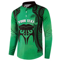 Personalised Moko Kauae New Zealand Button Sweatshirt Maori Chin Tattoo Green LT14 - Polynesian Pride
