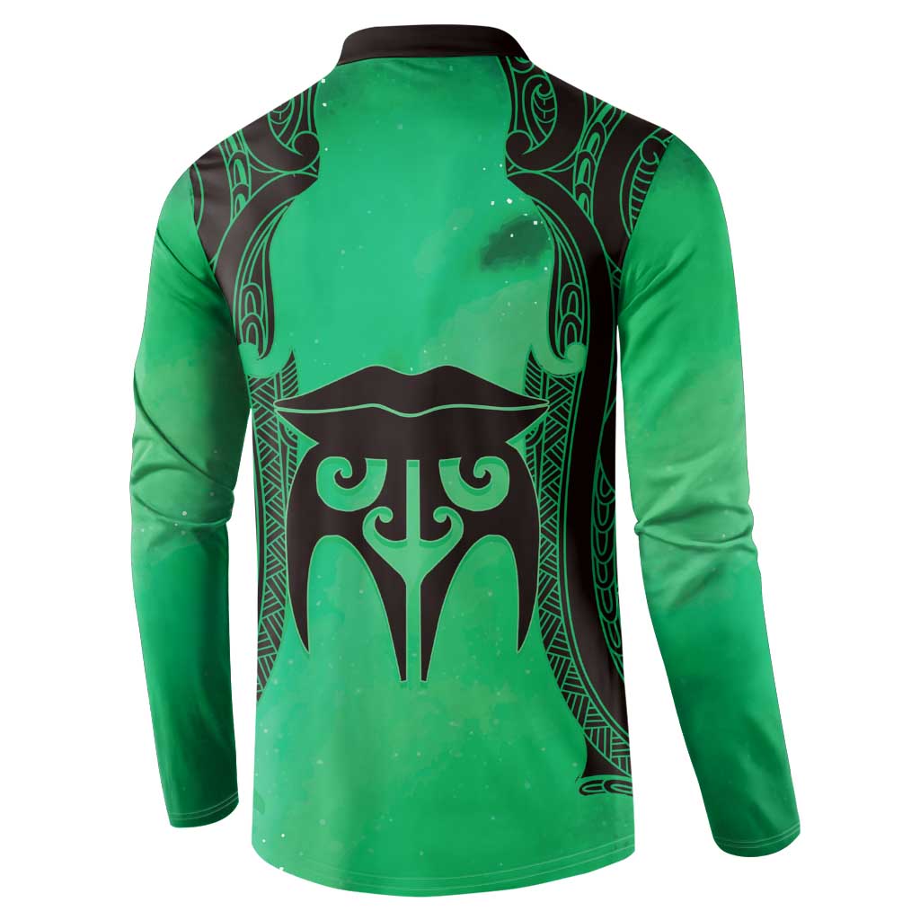 Personalised Moko Kauae New Zealand Button Sweatshirt Maori Chin Tattoo Green LT14 - Polynesian Pride