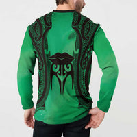 Personalised Moko Kauae New Zealand Button Sweatshirt Maori Chin Tattoo Green LT14 - Polynesian Pride