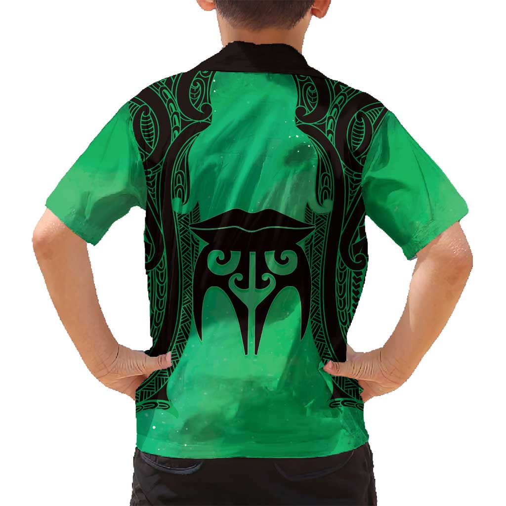 Personalised Moko Kauae New Zealand Family Matching Long Sleeve Bodycon Dress and Hawaiian Shirt Maori Chin Tattoo Green - Polynesian Pride