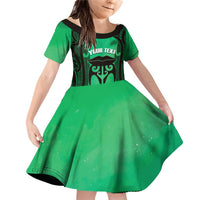 Personalised Moko Kauae New Zealand Family Matching Off Shoulder Short Dress and Hawaiian Shirt Maori Chin Tattoo Green - Polynesian Pride