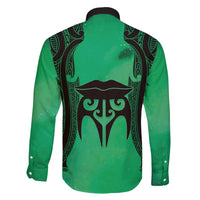 Personalised Moko Kauae New Zealand Family Matching Off Shoulder Short Dress and Hawaiian Shirt Maori Chin Tattoo Green - Polynesian Pride