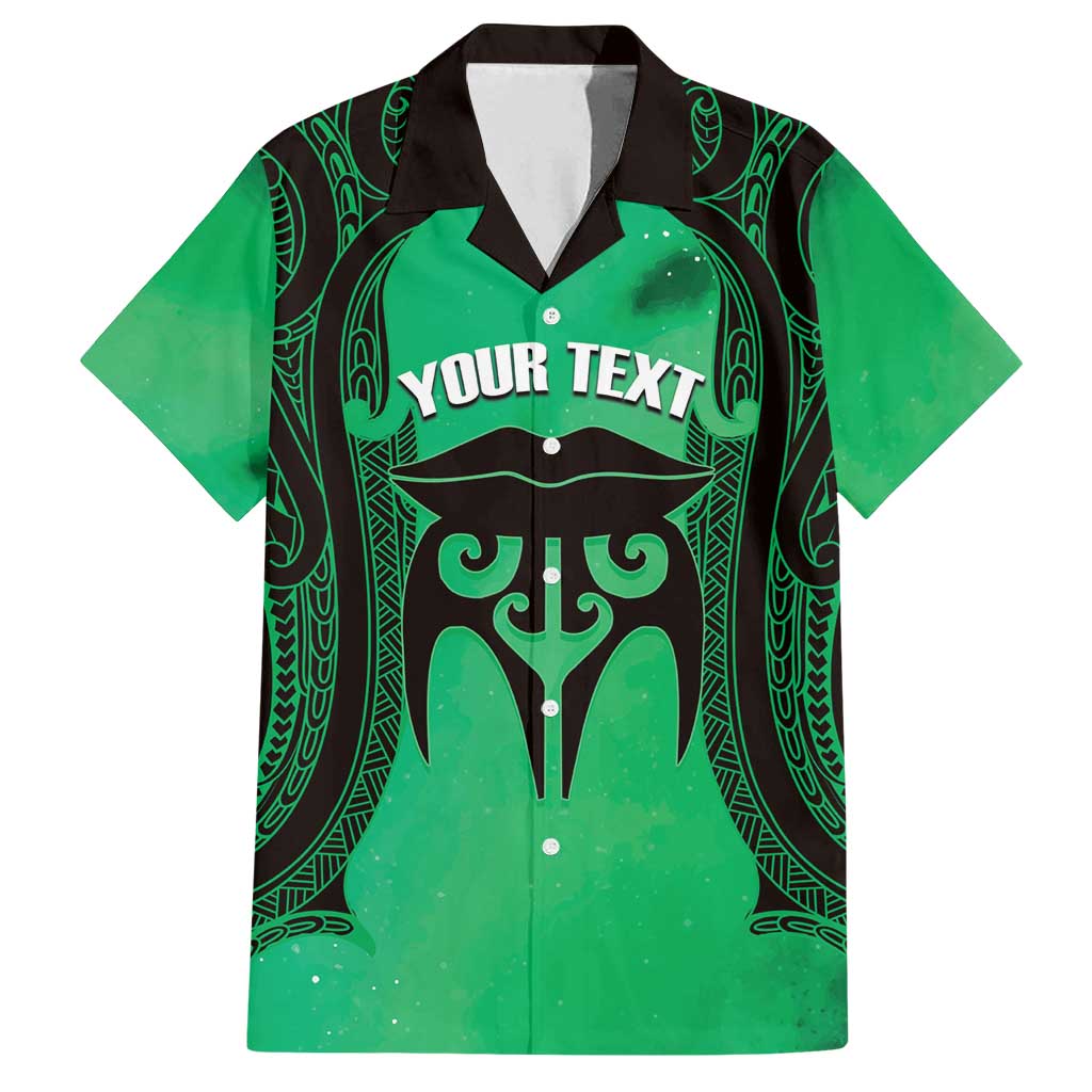 Personalised Moko Kauae New Zealand Family Matching Puletasi and Hawaiian Shirt Maori Chin Tattoo Green - Polynesian Pride