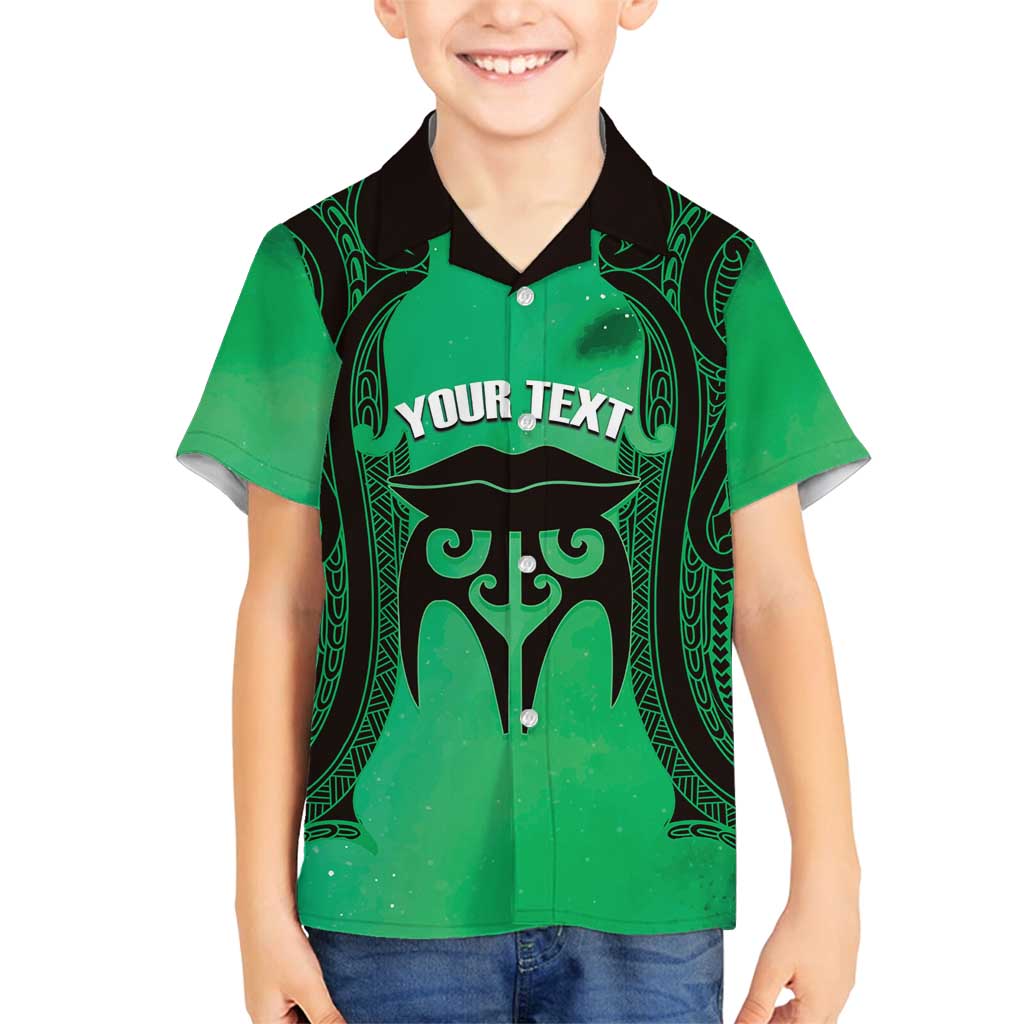 Personalised Moko Kauae New Zealand Family Matching Puletasi and Hawaiian Shirt Maori Chin Tattoo Green - Polynesian Pride