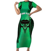Personalised Moko Kauae New Zealand Family Matching Short Sleeve Bodycon Dress and Hawaiian Shirt Maori Chin Tattoo Green - Polynesian Pride